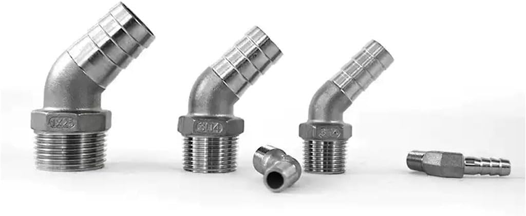 45° Stainless Steel Male to Hose Barb Elbow Connector - 6mm to 32mm Hose Fitting for Water, Oil, Gas, and Liquids - 1PCS(DN25x25mm)