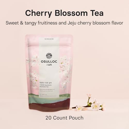 OSULLOC Cherry Blossom Tea (Floral, Sweet cherry scent) | Sweet Fruit Tea | 20 Pyramid Tea Bags, 1.76oz