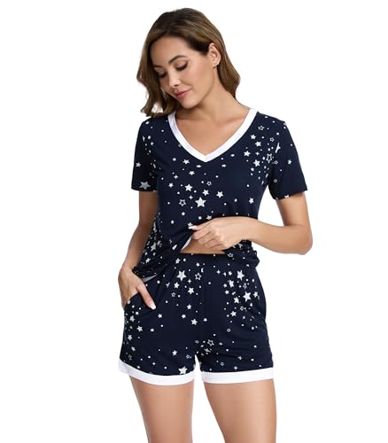 Image of WiWi Viscose from Bamboo Pajamas Set for Women Super Soft Short Sleeve Cooling Summer Plus Size Pjs Sets Sleepwear S-4X