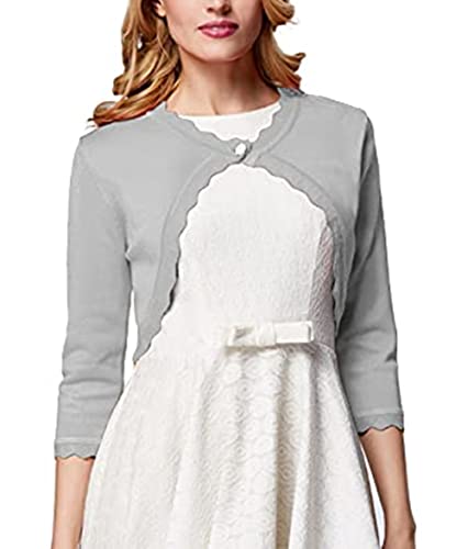 Women Open Front Bolero Shrug Jacket Cardigan Silver Gray Xxxl #TOP5