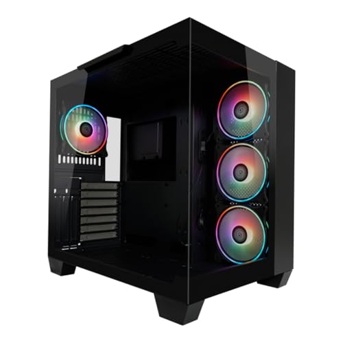 LC-Power Dark Storm_X 809B Gaming-Gehäuse ATX-Midi-Tower | Front- & Seitenglas | 4X 120mm ARGB-Lüfter | USB-C & 3X USB-A | Bis zu 10 Lüfter | Schwarzes Innen-Design