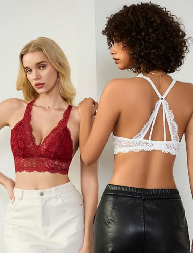 Image of Avidlove Lace Bralettes for Women Wireless Unpadded Bras Racerback Cami Tops Basic Sexy Strappy Everyday Lingerie