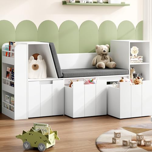 61.5" Kids Reading Nook with 3-Layer Bookshelf, Reading Nook for ...