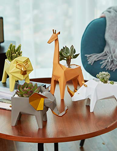 HauCoze Cactus Planter Suculento, Estatueta de Rhino Geométrico, Escultura de Decoração Doméstica, P