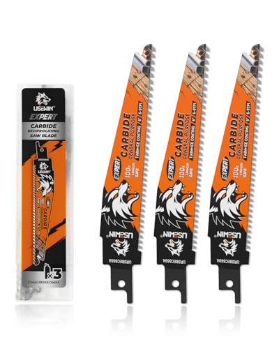 Image of Expert Reciprocating Saw Blade 3 Pack, 6 Inch 6-9TPI Carbide Saw Blades for Steel, Copper, Aluminium, Wood with Nails