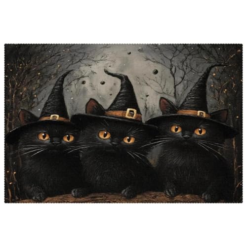 Set de table chat noir anti-rayures pour protéger votre table à Halloween - 2