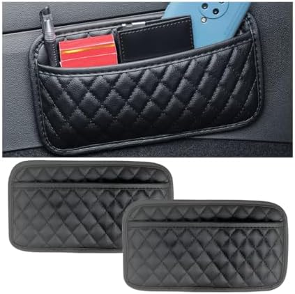 2PCS Car Side Pocket Organizer, Leather Vehicle Storage Pouch for Seat Door Console Window, Multifunctional Auto Seat Gap Filler Bag Accessories, Universal for Sedan, Truck and More