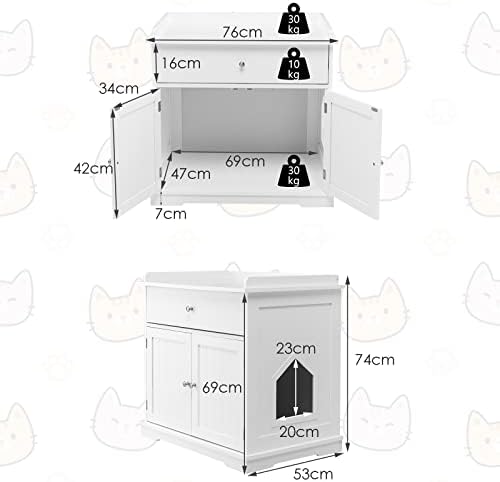 COSTWAY Cat Litter Box Enclosure, Kitty Hidden Washroom Toilet with Drawer, Doors and Hole, Cats Furniture End Table for Living Room Bathroom