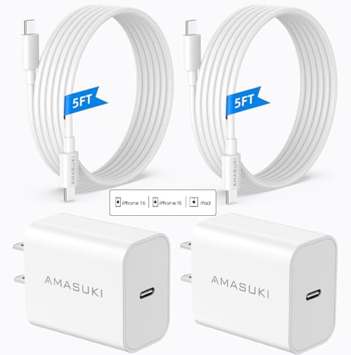 Upgraded for iPhone 16 Charger,USB C Charger Block, 2-Pack 20W Type C Fast Wall Charger, USB C Charger for iPhone 16/16 Pro/Pro Max/15/15 Pro/iPad Pro/AirPods & More (5 ft USB C Cable Included)