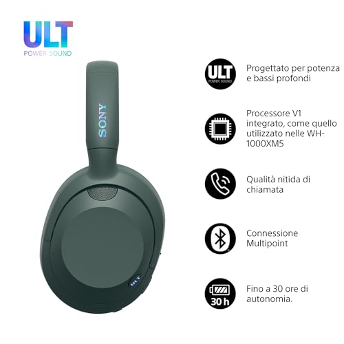 Image of Sony ULT WEAR - Wireless Noise Cancelling Headphones, ULT POWER SOUND, Ultimate Deep Bass, Same Processor as WH-1000XM5, Clear Calls, 30hr Battery, IOS & Android - Forest Gray