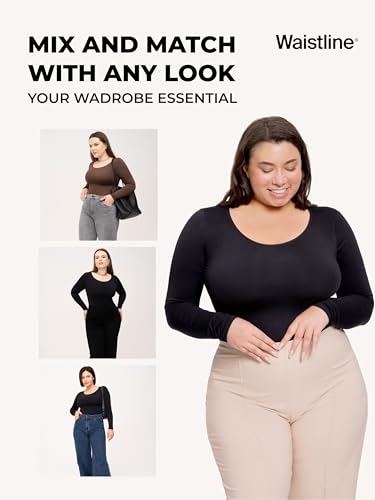 WAISTLINE Women's Long Sleeve Bodysuit - Seamless Tummy Control Shapewear - Body Shaping & Sculpting Shirt