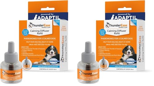 Image of ThunderEase Dog Calming Pheromone Diffuser-Refill, Powered by ADAPTIL, Vet Recommended to Relieve Separation Anxiety, Stress Barking, Chewing,The Fear of Fireworks & Thunderstorms (30 Day) (Pack of 2)