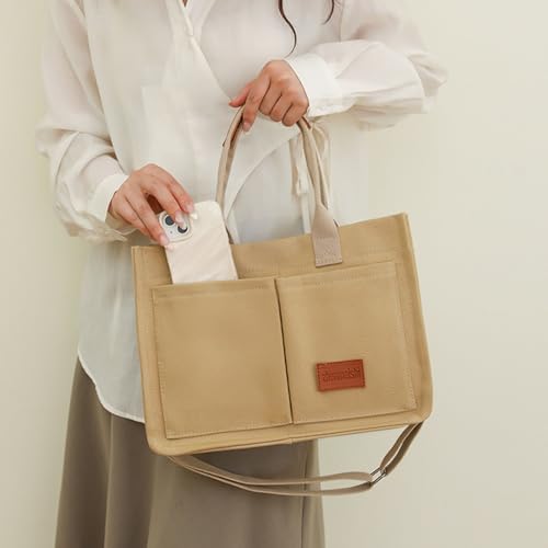 Image of Cherry Tote Bag for Women Canvas Patched Purse Cute Shoulder Bag Multi-Pocket Satchel Handbag for work travel