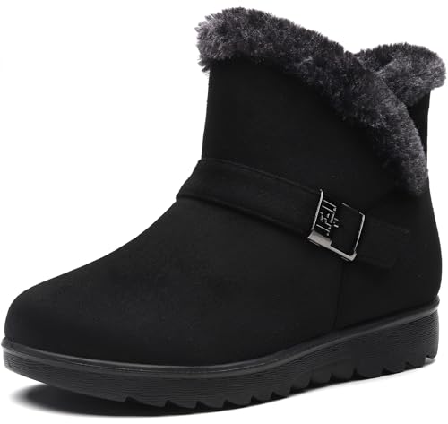 Vunavueya Zapatos Invierno Mujer Botas de Nieve Forradas Calientes Zapatillas Botines Planas Con Cremallera Casuales Boots para Mujer Negro Forro 38 EU/245CN