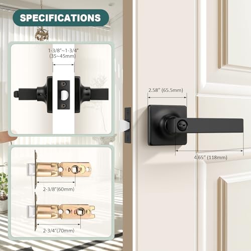 Image of GOBEKOR Privacy Door Handles Matte Black Interior Door Levers, Square Door Handle with Lock for Bedroom and Bathroom Modern Door Hardware, 8 Pack