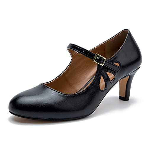 Image of MAIERNISI JESSI Unisex Men's Women's Mary Jane Pumps Round Toe Kitten Heel Hollow Out Shoes