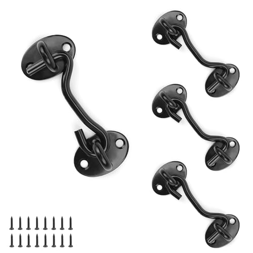 CHSEROK 4 Pezzi 75mm Gancio Chiusura Porta, Set di Porta, Chiavistello con Gancio di Bloccaggio e Occhielli con Viti per Bloccare Finestre, Gancio A Serratura Porte in Legno Garage (Nero)