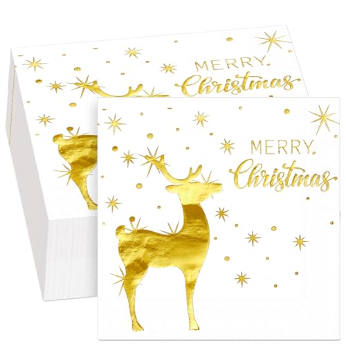 Chrisfall 50 Stück Merry Christmas Servietten mit Silberfolie...