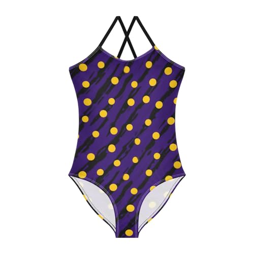 Yellow Polka Dot Girls One Piece Swimsuits Summer Quick Dry Beach Bathing Suit