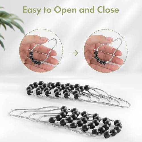 Image of Amazer Black Shower Curtain Hooks, Decorative Rust Proof Acrylic Balls Shower Curtain Hooks, Stainless Steel Shower Hooks for Shower Curtain Bathroom Shower Hooks-Set of 12