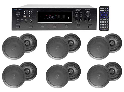 Technical Pro H12X500UBT 6000w 6-Zone 12-Speaker Bluetooth Home Theater Receiver Receiver Bundle with Pair Rockville HC85 Black 8