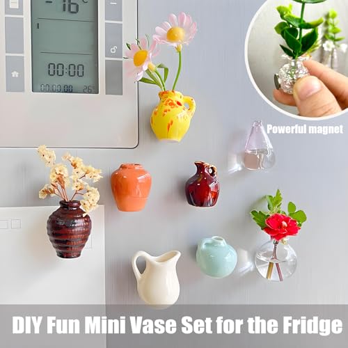 Mini imanes florero cerámico 3D, set de 8 piezas miniatura 3