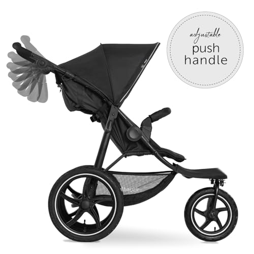 Image of Hauck All-Terrain Pushchair with Pneumatic Tyres, Reclining Seat, Black | UV 50+ canopy, height-adjustable handlebar 76-108 cm, swivel lockable front wheel, up to 22 kg, large 3 kg basket