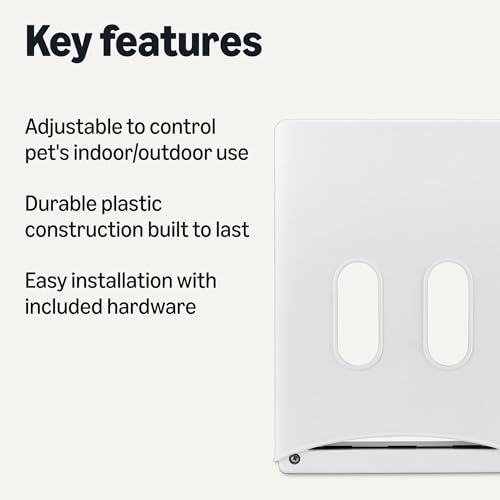 Image of Amazon Basics Adjustable Plastic Dog and Cat Door, Medium, 7.5 inch x 11.5 inch Entrance, 10.5 inch x 15 inch x 3.9 inch, White and Grey, for Interior and Exterior Doors or Wall