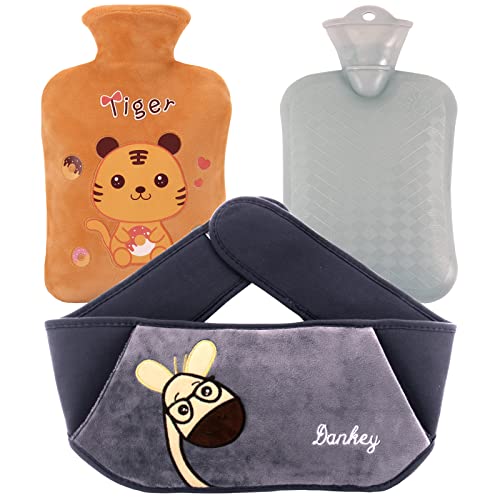 Botella de agua caliente de 1 l de goma con una funda de felpa para bolsa de agua caliente, 3 en 1, bolsa de agua caliente portátil de goma, ideal para aliviar el dolor, color amarillo Cover