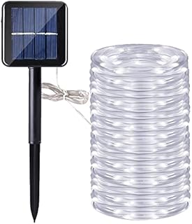 Solar Rope Lights,DINOWIN 200 LEDs 72ft/22M Waterproof Copper Wire Lights Tube Fairy Lights Decorative Lighting for Indoor/Outdoor (White)