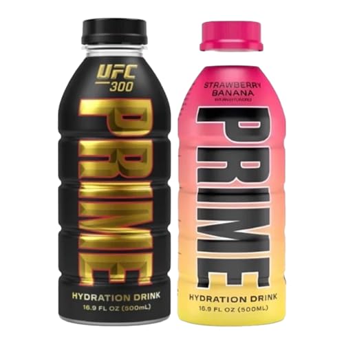 Generic Prime Hydration Sports Drink 2-Pack, UFC -300 & Strawberry Banana -Logan Paul & KSI Limited Edition UFC Bottles, 500ml Each,