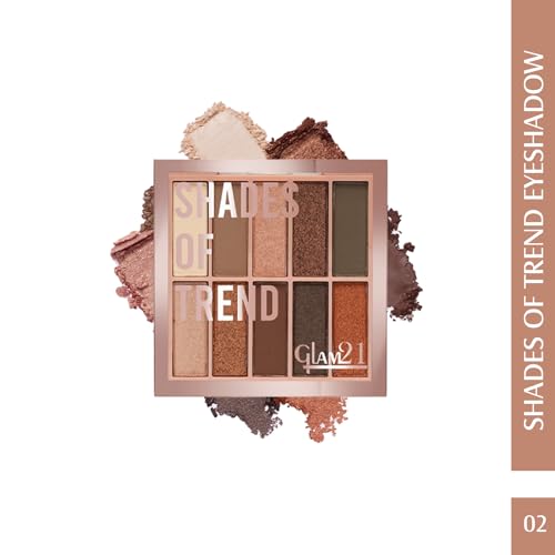 Image of Glam21 Shades of Trend Eyeshadow Palette | 10 Highly Pigmented Shades |Smudge Free & Long-Lasting| Shimmery Finish| 4gm - Shade -02