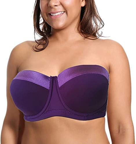 Women's Strapless Bra 34-46 C/D/DD/E 1/2 Cup Seamless Plus Size Balconette Bra H059 (Purple, 36D)