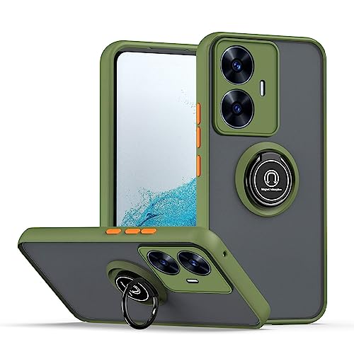Cover per Realme C55 Traslucida Custodia Antiurto Antigraffio con Supporto Anello a 360° PC + Bumper Case - Army verde tpu