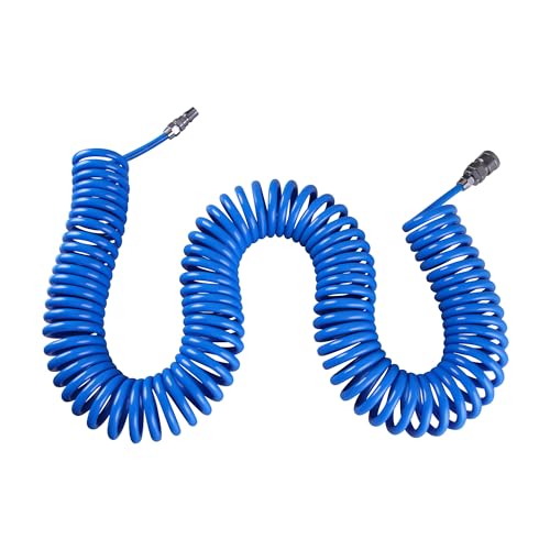 CNCYEAH Tuyau à air comprimé de 15 m, tuyau spiralé en polyuréthane, tuyau de compresseur avec raccord pour conduite d'air (diamètre intérieur : 5 mm, diamètre extérieur : 8 mm)
