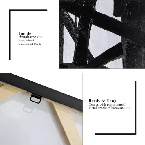 Image of Black And White Abstract Wall Art - Black Painting Stroke Graffiti Artwork for Living Room, Bedroom, Office Decor,16 inch x 24 inch x 2