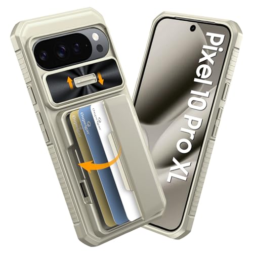 oupeigar for Google Pixel 10 Pro XL Case with Card Holder & RFID Blocking & Sliding Camera Cover & Kickstand Non-Slip Full-Body Shockproof Wallet Phone Case for Pixel 10 Pro XL (Titanium Glod) - image 1