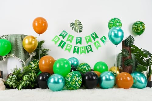 Image of Green Brown Camo Balloons, 30Pcs 12inch Camouflage Brown Dark Green Black Metallic Gold Silver Balloons For Party Decorations Birthday Party Hunting Camping Jungle Themed Supplies