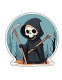 Set of 3 - Cute Grim Reaper Halloween Cartoon Vinyl Decal Sticker, Gothic Art Design