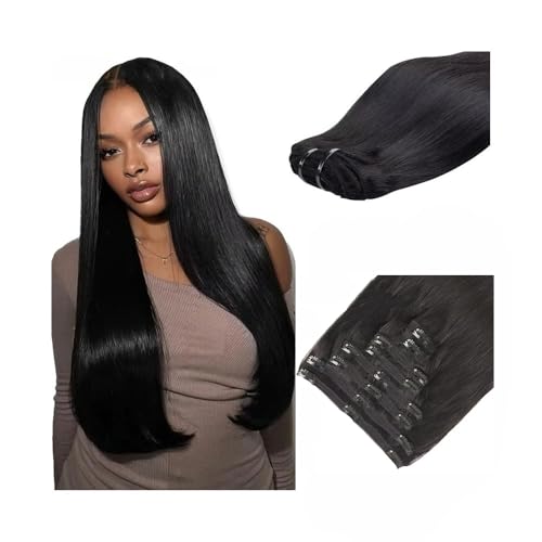 Extensiones de cabello natural de clip, liso brasileño Remy de 26 pulgadas negro