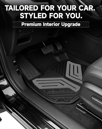 Image of Premium Color TPE Floor Mats Custom Fit for Honda CR-V 2017-2022 (Gasoline & Hybrid CRV), Titan Gray Wing Design | All-Weather Heavy Duty Car Floor Liners Full Set 1st & 2nd Row