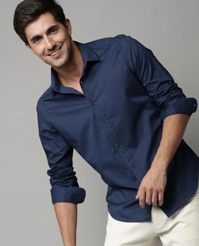 Image of Men's Cotton Blend Solid Shirt - Stylish Button Down Shirt for Casual