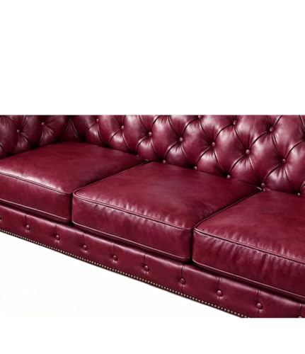 Image of Classic Leatherette Chester Sofa Set Button Tufted, Classic Style Sofa Set 3-Person Sofa for Living Room, Office, and Hallway Colour (Burgundy Leatherette, 3+1+1= 5 Seater Sofa)