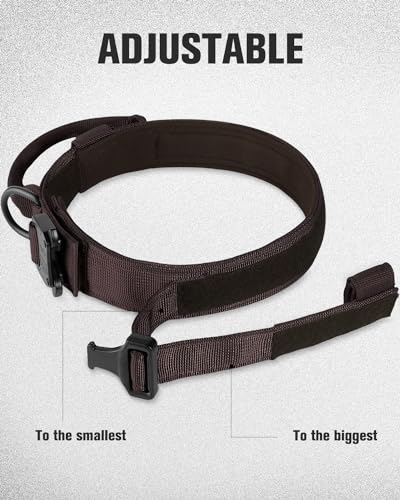 Joytale Taktisches Hundehalsband mit Griff Halsband Hund 3.8 cm Breit Hundehalsband für Große Hunde Verstellbar aus Nylon, Braun, L