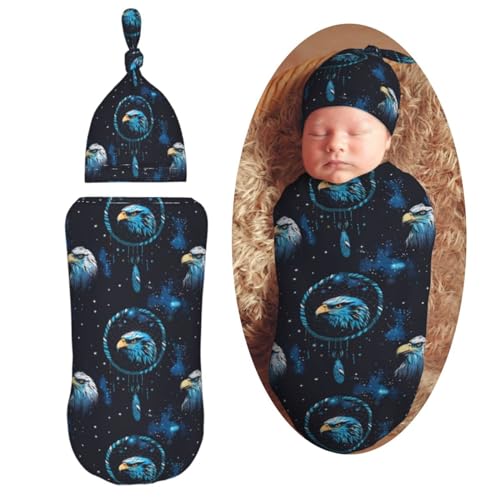 Image of Dream Catcher with Eagle Newborn Swaddle Blankets Hat Sets Soft Baby Receiving Blanket Swaddle Sack for Baby Shower Infant Boy Girl Gift