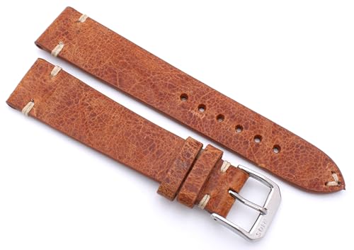 Bracelet de montre cuir de vachette rustique Sagittarius Rios1931 marron 19mm