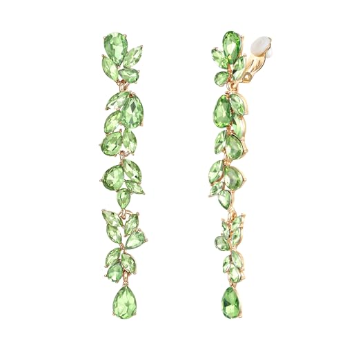 EVER FAITH Rhinestone Crystal Chandelier Clip-on Earrings for Women Brides,