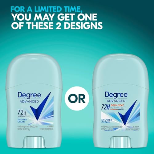 Degree Advanced Antiperspirant Deodorant, Shower Clean 6-Pack – Travel Deodorant for Women, 72H Protection, 0.5 Oz Ea