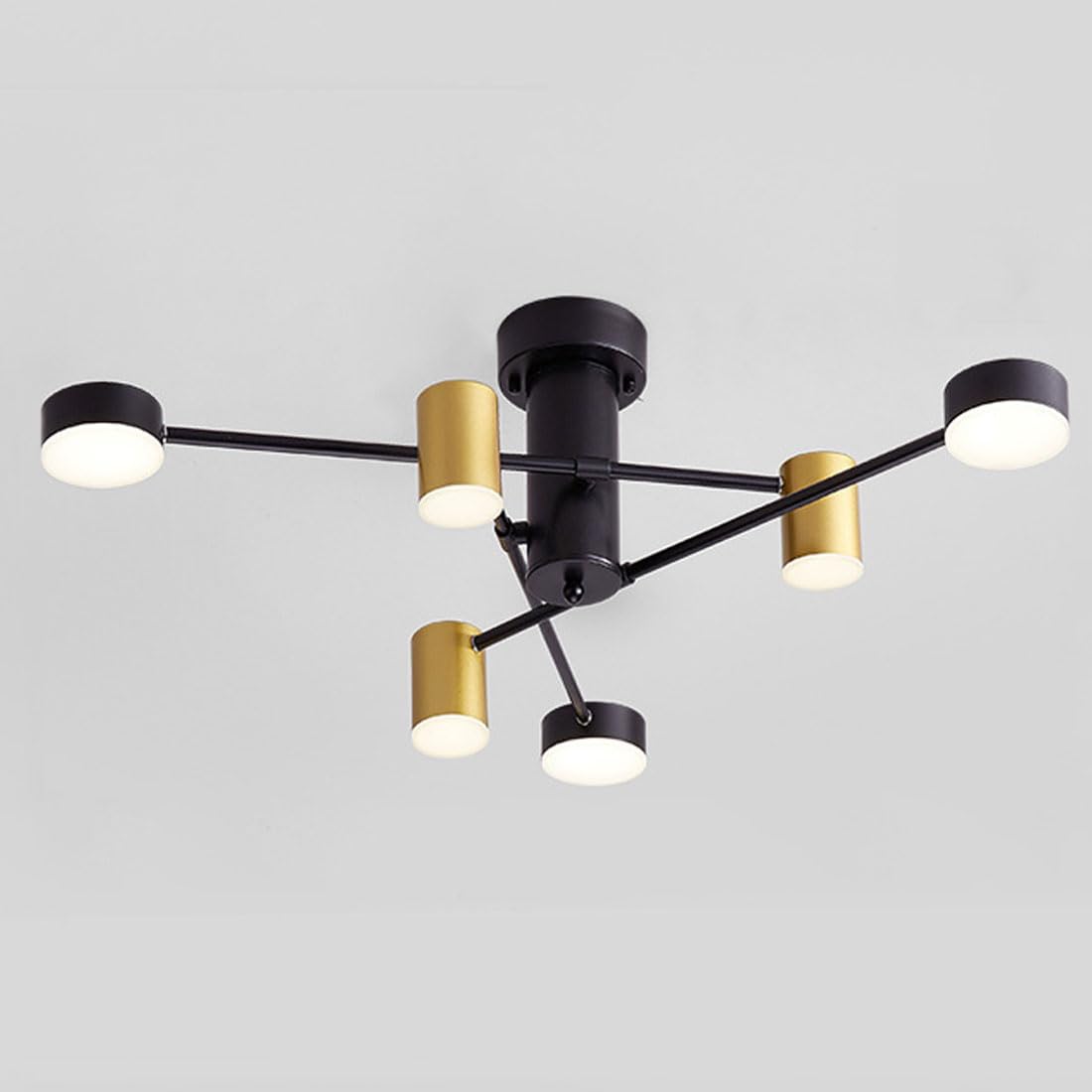 Nordic LED obrotowy żyrandol, nowoczesne światło luksusowe żelazo kreatywny makaronik prosty jadalnia, oświetlenie salonu, złoty, 6 głowic