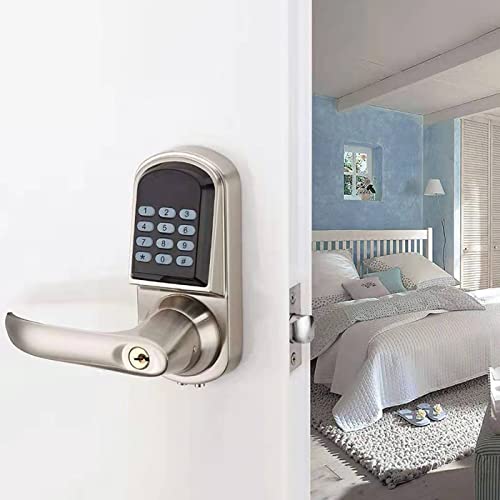 Keyless Entry Door Lock with Left Handle, Auto-Lock Door Locks with Keypads & FOB Cards, Electronic Door Lock for Front Door, Easy Installation, Satin Nickel